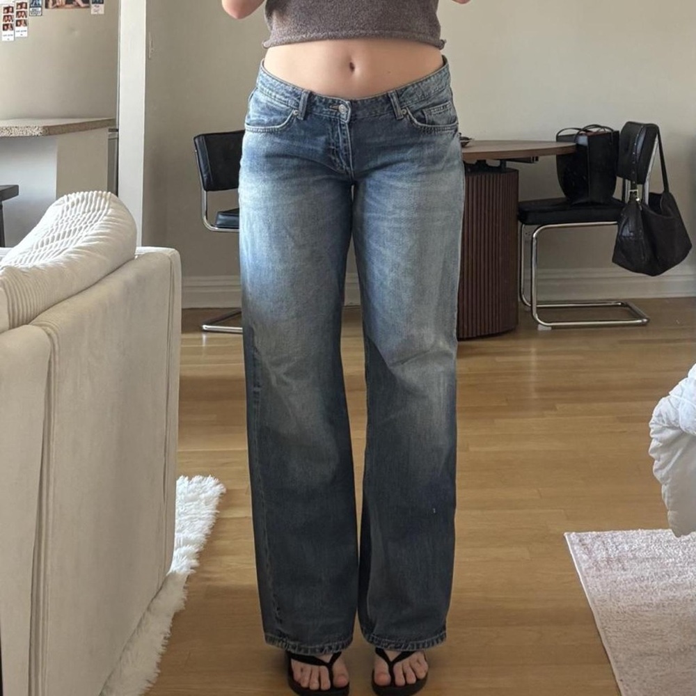 Zara Mid-Rise Wide-Leg Jeans in Washed Blue Denim